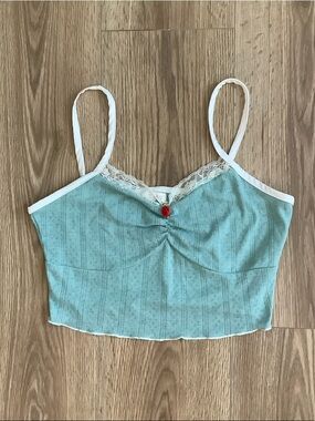 ROMWE Blue Lace Trim Cami Crop Top Spaghetti Strap Y2K Aesthetic Size M